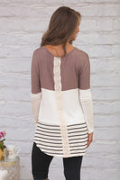 Back stitching lace colour block long sleeve top